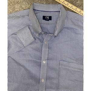 Cutter & Buck White/Blue Plaid Mens 4XB Easy Care Button Down Cotton Preppy Work
